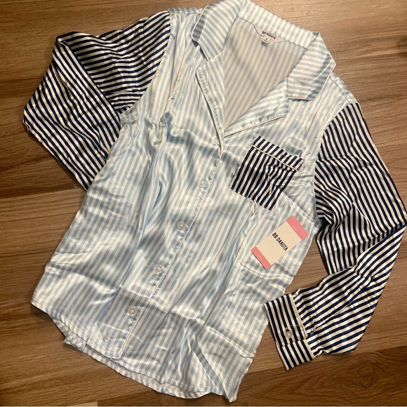 BB DAKOTA| Satin Notch Collar PJ Set| Blue&White Striped|  NWT (A030,A031) - Picture 10 of 11